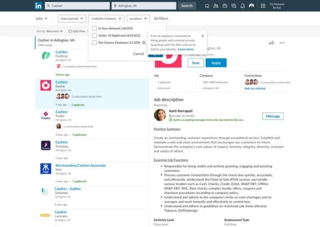 Filtro de oportunidad justa de LinkedIn
