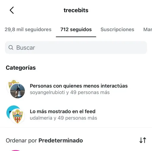listas seguidos en Instagram