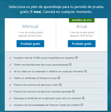 Planes de suscripción de LinkedIn Learning