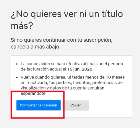 Confirmar la cancelación