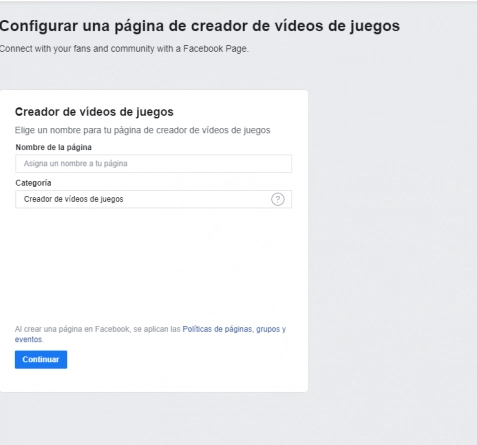 Crear página de Facebook Gaming