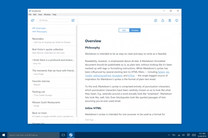 Simplenote para tomar notas y hacer listas