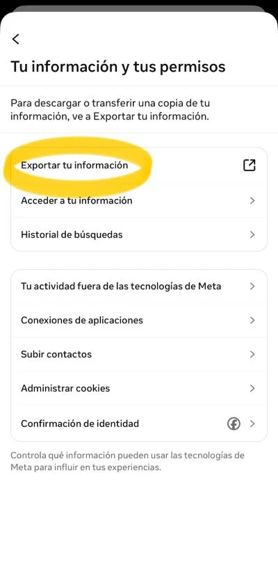 exportar informacion de facebook