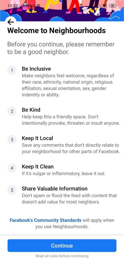 Reglas comportamiento Neighborhoods Facebook