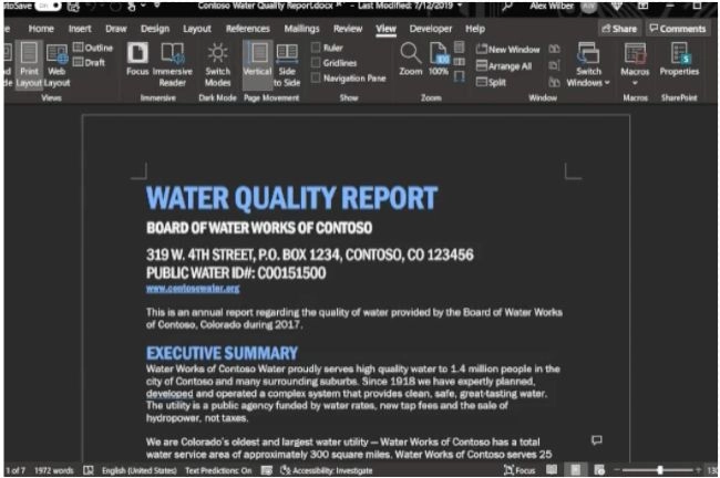 Modo oscuro de Microsoft Word