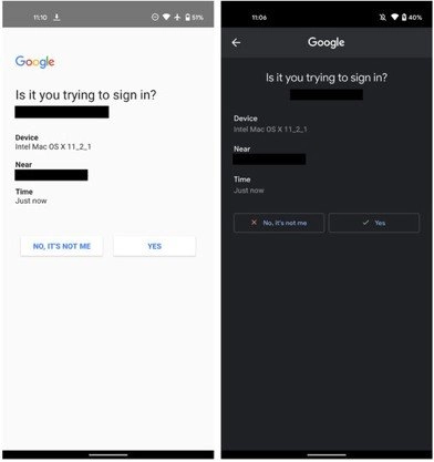 Google Modo oscuro autentificación