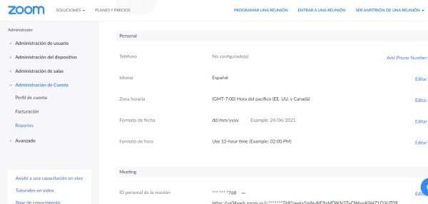 Borrar cuenta en Zoom