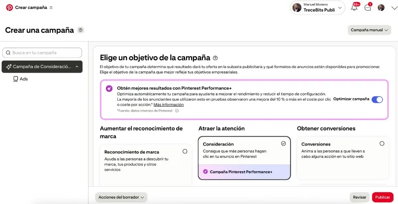 creador de campañas publicitarias en pinterest