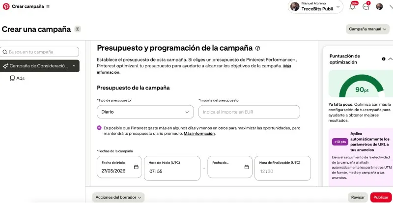 presupuesto publicidad pinterest
