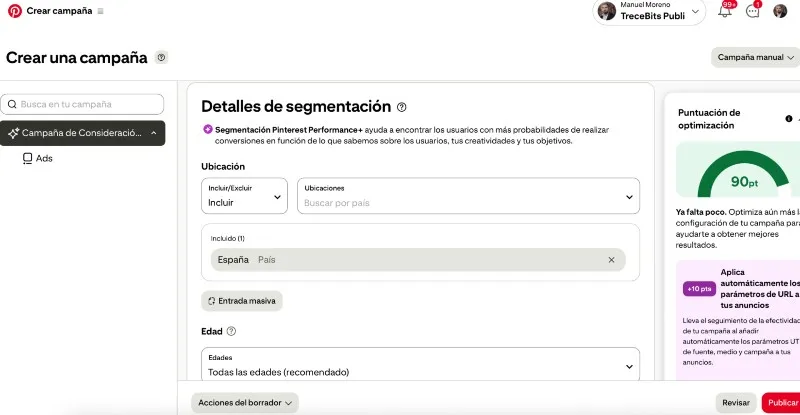 segmentar campaña pinterest