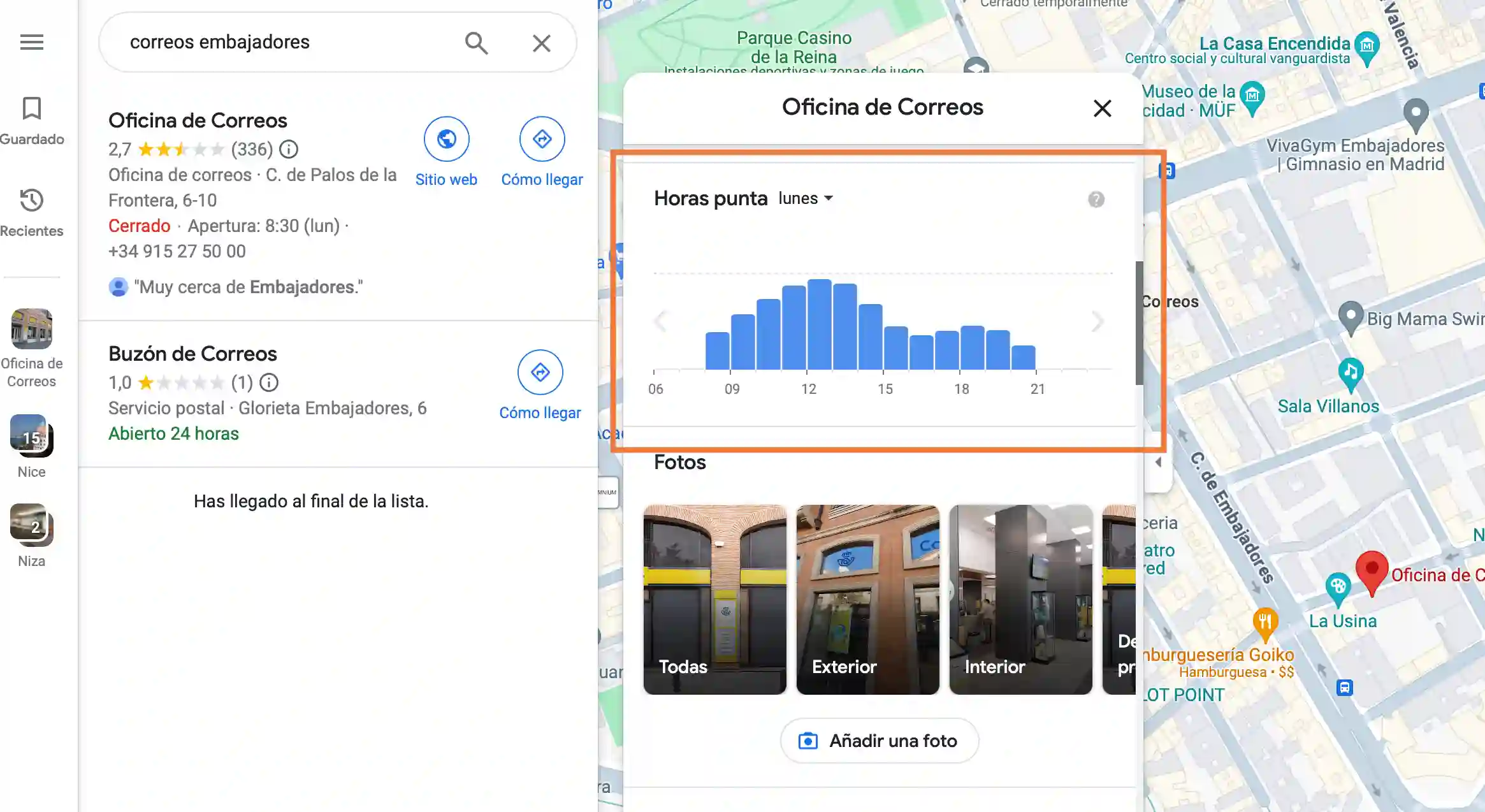 Hora punta Google Maps