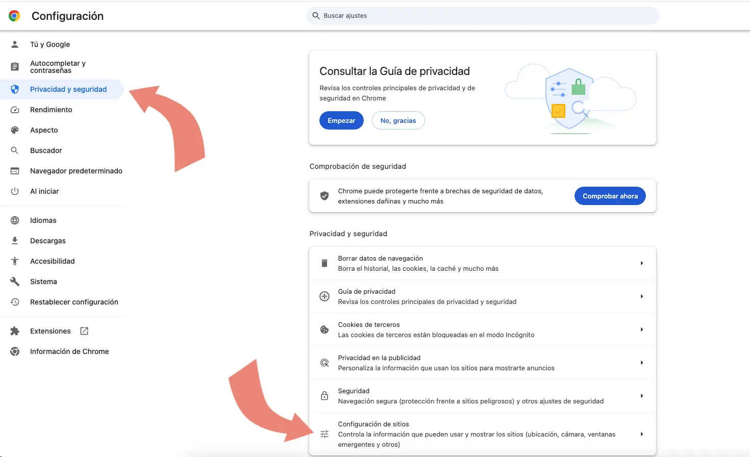Configuración de notificaciones de páginas web en Chrome