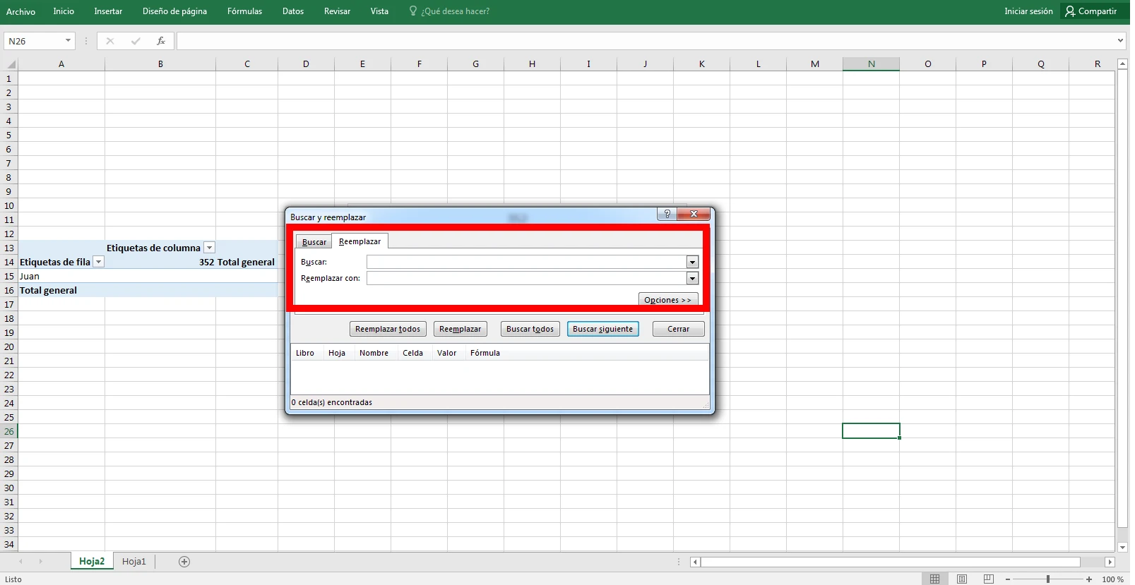 foto de la funcion buscar y reemplazar