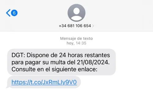 "Dispone de 24 horas restantes para pagar su multa": Ojo, es una estafa