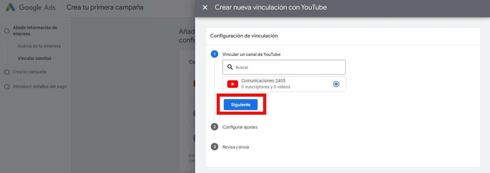 foto de vincular un canal de youtube