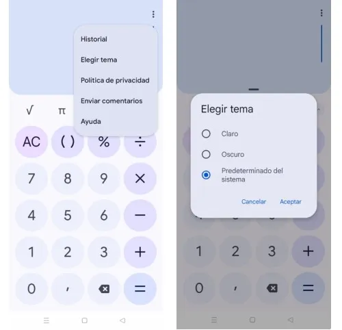 tema oscuro calculadora google