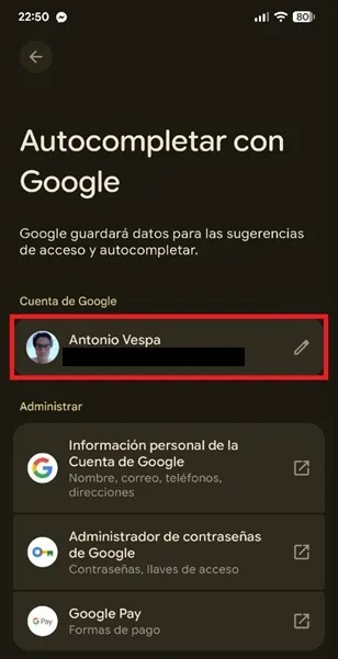 Menú de Google