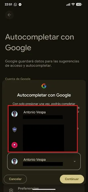 Elegir cuenta