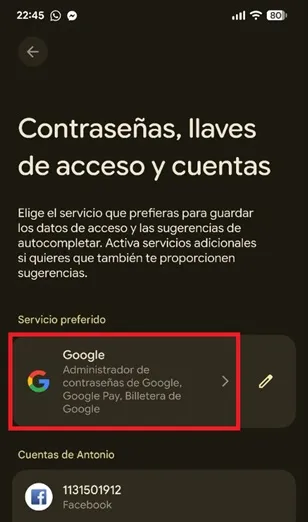 Opciones de Google