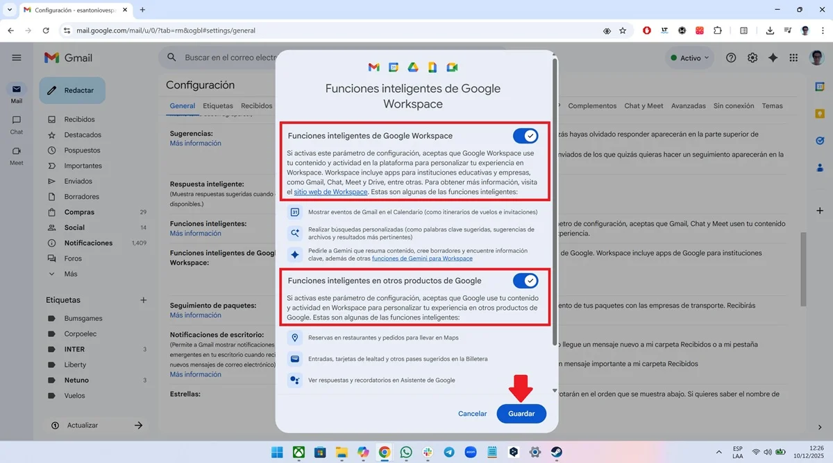 Cómo desactivar la IA de Gemini en Gmail