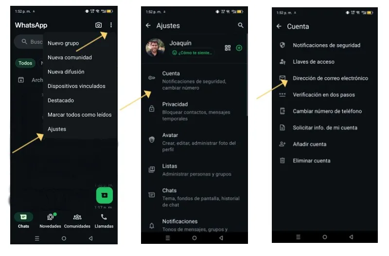 Cómo cambiar el correo electrónico vinculado a WhatsApp