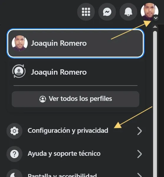 Entrar a configuración y privacidad de Facebook