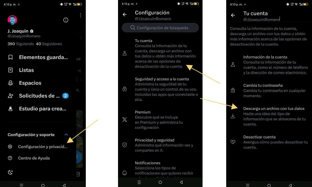 Cómo descargar datos desde versión móvil de Twitter