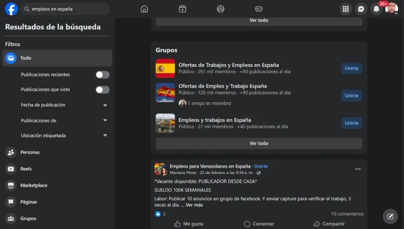 Red social Facebook para encontrar empleo