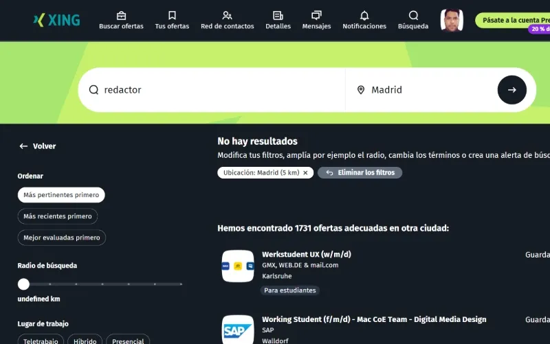 Red social xing para encontrar empleo