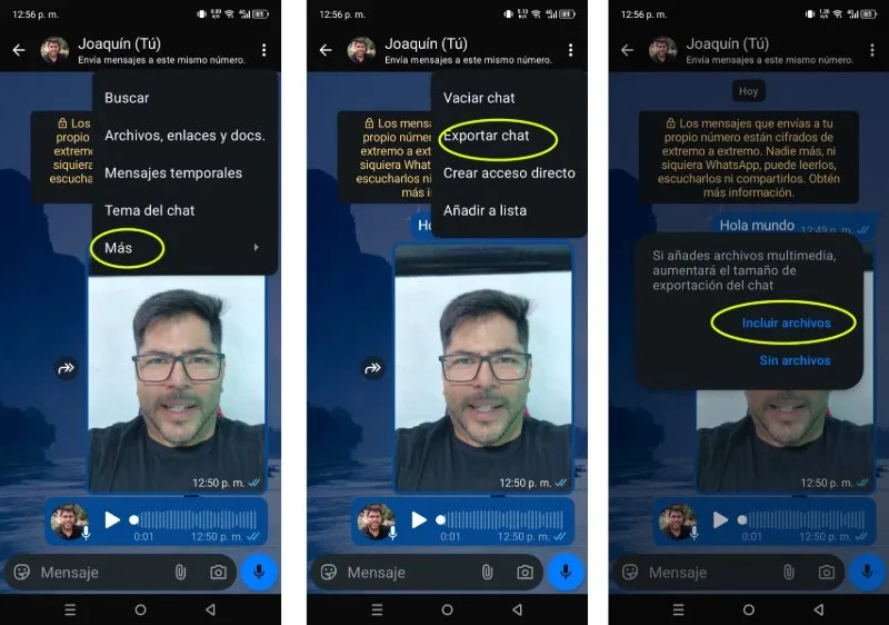 Pasos para exportar chat de WhatsApp en Android