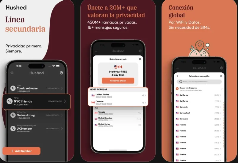 Hushed app para tener una segunda línea de teléfono en el móvil