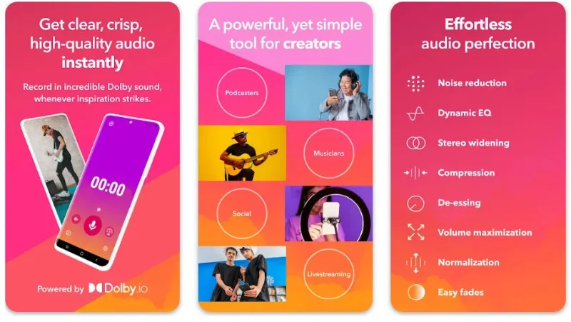 Dolby On app para grabar vídeos musicales en casa