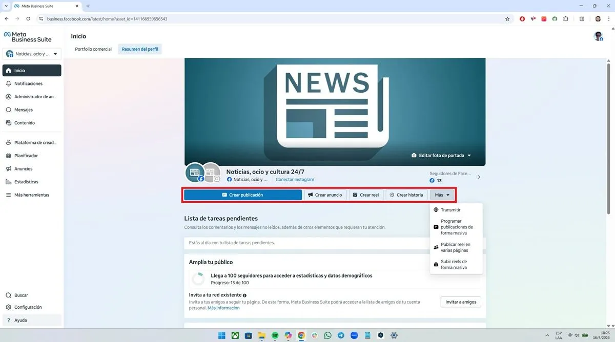 Funciones de Meta Business