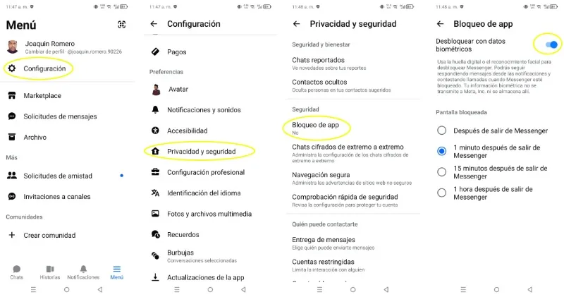 Cómo activar el bloqueo de app de Facebook Messenger de forma nativa