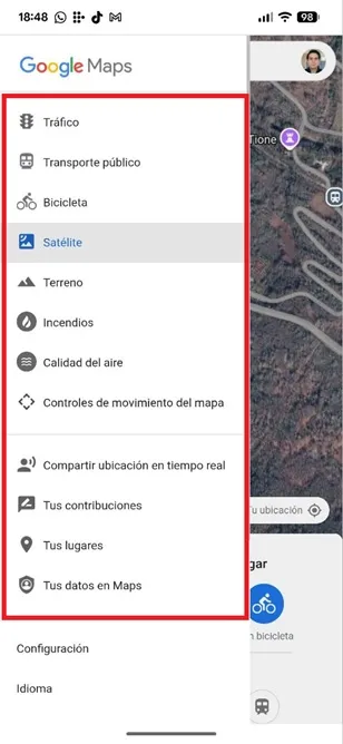 Menú de Maps Go