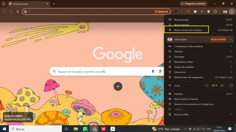 cómo activar Modo incógnito de Google activado