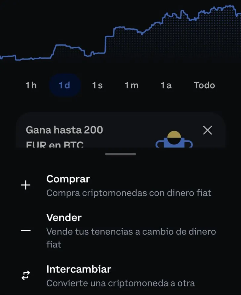 pantalla de selección de compra en Coinbase