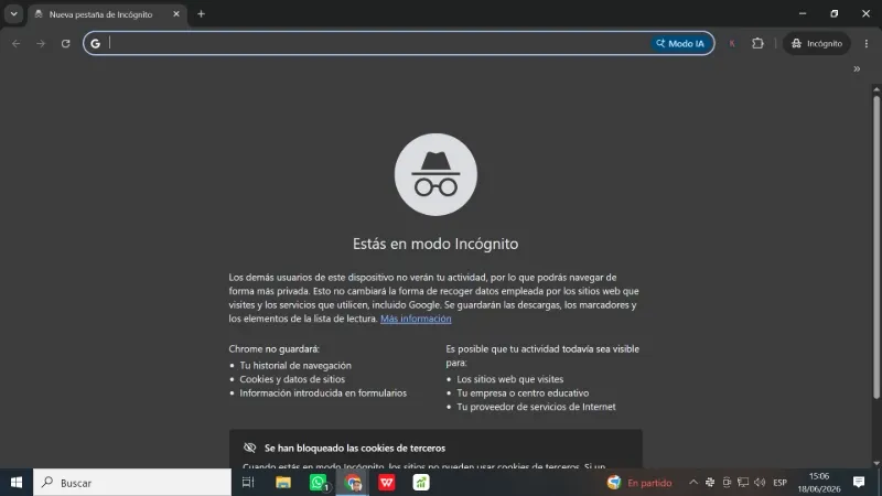 Modo incógnito de Google activado