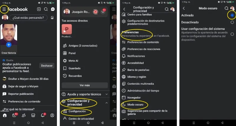 Cómo activar el modo oscuro en la app de Facebook