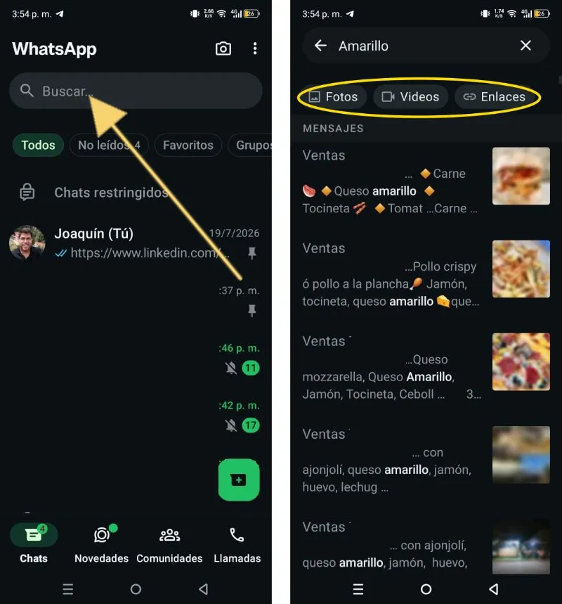 Cómo filtrar o buscar mensajes en WhatsApp desde los archivos multimedia