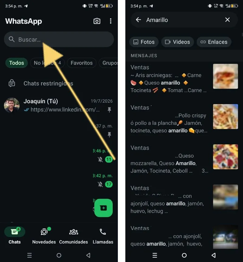 Cómo filtrar o buscar mensajes en WhatsApp a partir de una palabra clave