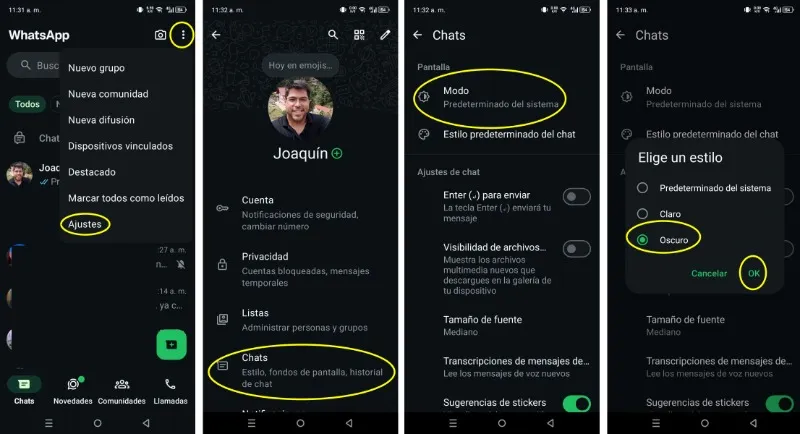 Cómo activar el modo oscuro en whatsApp Android