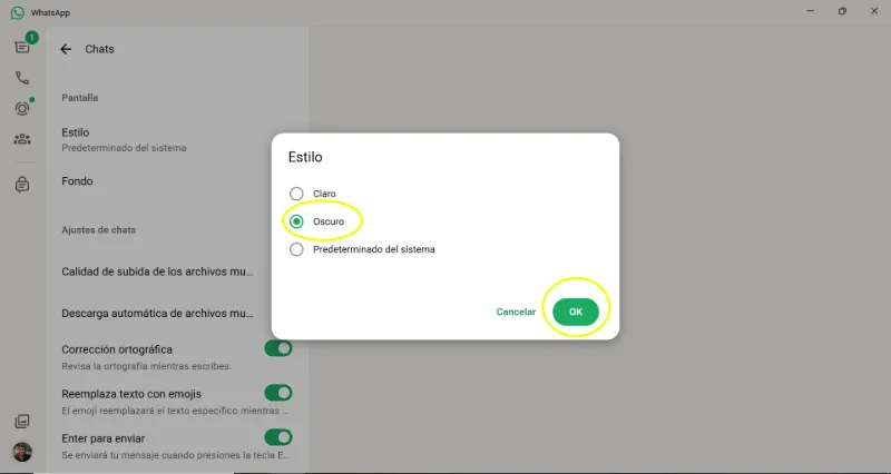 Activar el modo oscuro en WhatsApp web y ordenador