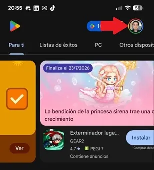 Menú de Play Store