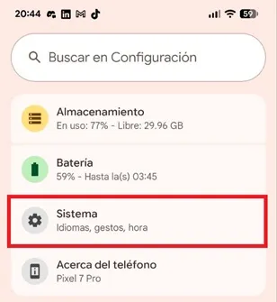 Menú del sistema