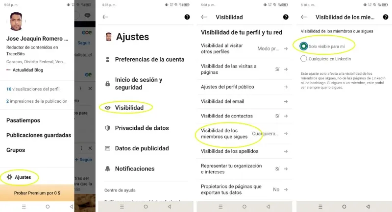 Cómo ocultar la visibilidad miembros LinkedIn