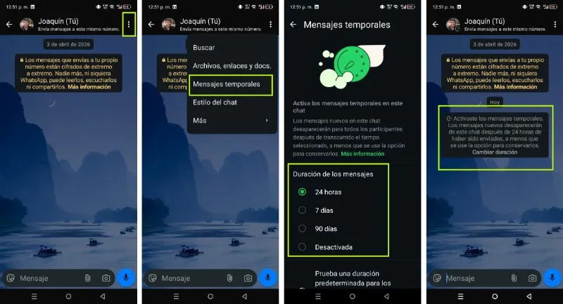 Activar mensajes temporales a un chat en WhatsApp