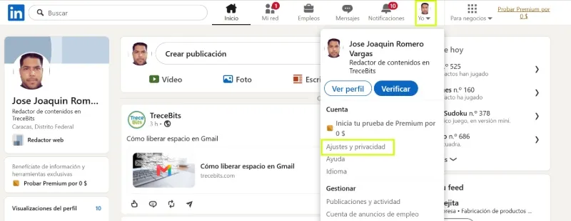 ajustes privacidad linkedin