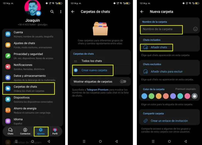 Cómo crear y organizar carpetas de chats en Telegram