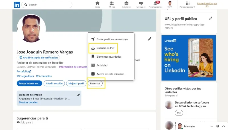 Cómo descargar tu currículo de LinkedIn